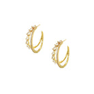 CZ Double Hoop Pierced Earrings  Yellow Gold Plated 1.20" Long X 0.32" Wide