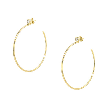 Crystal Topper Pierced Hoop Earrings  Yellow Gold Plated 2.3" Diameter
