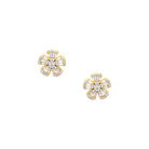 Multi-Stone Flower Stud Earrings  Yellow Gold Plated Cubic Zirconia  0.65" Diameter Pierced   