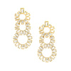 3 Circle Bag Mirror Stone Drop Earrings   Yellow Gold Plated 2.85" Length x 1.30" Width Pierced 