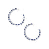 Tanzanite Blue Crystal Medium Hoop Earrings  White Gold Plated over Silver Cubic Zirconia 1.75" Diameter Pierced