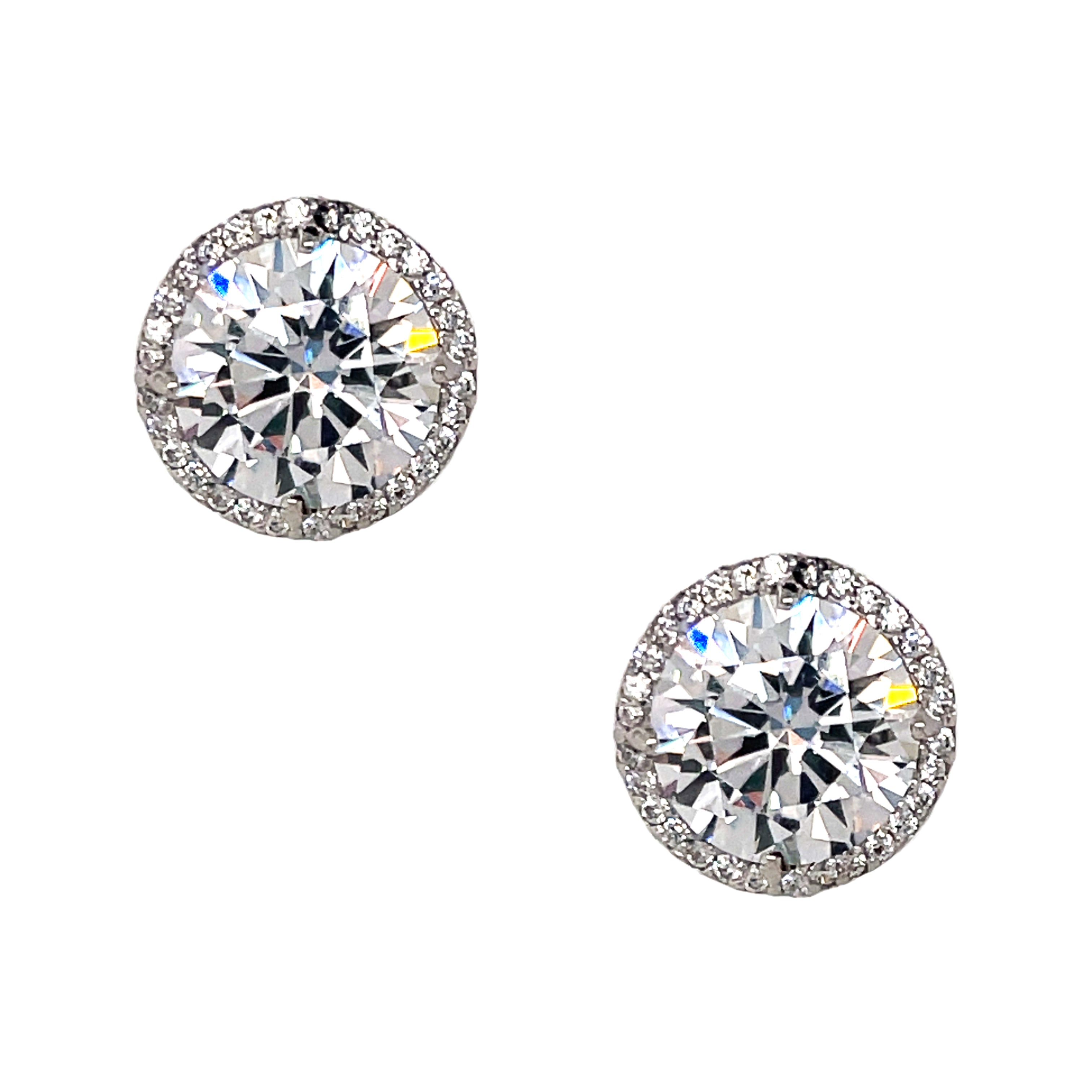 Large Faux Diamond Clip On Earrings  White Gold Plated Over Silver 0.54" Diameter Images show both clip on and pierced earrings