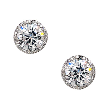 Large Faux Diamond Clip On Earrings  White Gold Plated Over Silver 0.54" Diameter Images show both clip on and pierced earrings