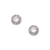 White Gold Pave Halo CZ Stud Earrings  White Gold Plated Over Silver Pierced 0.35" Diameter
