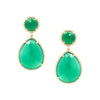 Green Domed Teardrop Earrings  Yellow Gold Plated over Silver Emerald Green Chalcedony Pave Cubic Zirconia Border 1.75" Length X 0.90" Width Pierced