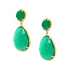 Green Domed Teardrop Earrings  Yellow Gold Plated over Silver Emerald Green Chalcedony Pave Cubic Zirconia Border 1.75" Length X 0.90" Width Pierced