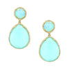 Mint Green Domed Teardrop Earrings  Yellow Gold Plated over Silver Prehnite Green Chalcedony Pave Cubic Zirconia Border 1.75" Length X 0.90" Width Pierced
