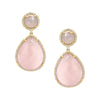 Pink Domed Teardrop Earrings  Yellow Gold Plated over Silver Pink Chalcedony Pave Cubic Zirconia Border 1.75" Length X 0.90" Width Pierced