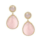 Pink Domed Teardrop Earrings  Yellow Gold Plated over Silver Pink Chalcedony Pave Cubic Zirconia Border 1.75" Length X 0.90" Width Pierced