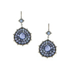 Tanzanite & Diamond Teardrop Pierced Earrings  Oxidized & Yellow Gold Plated Over Silver 47.38 Tanzanite Carat Weight 2.69 Diamond Carat Weight 2.5" Long X 1.4" Wide