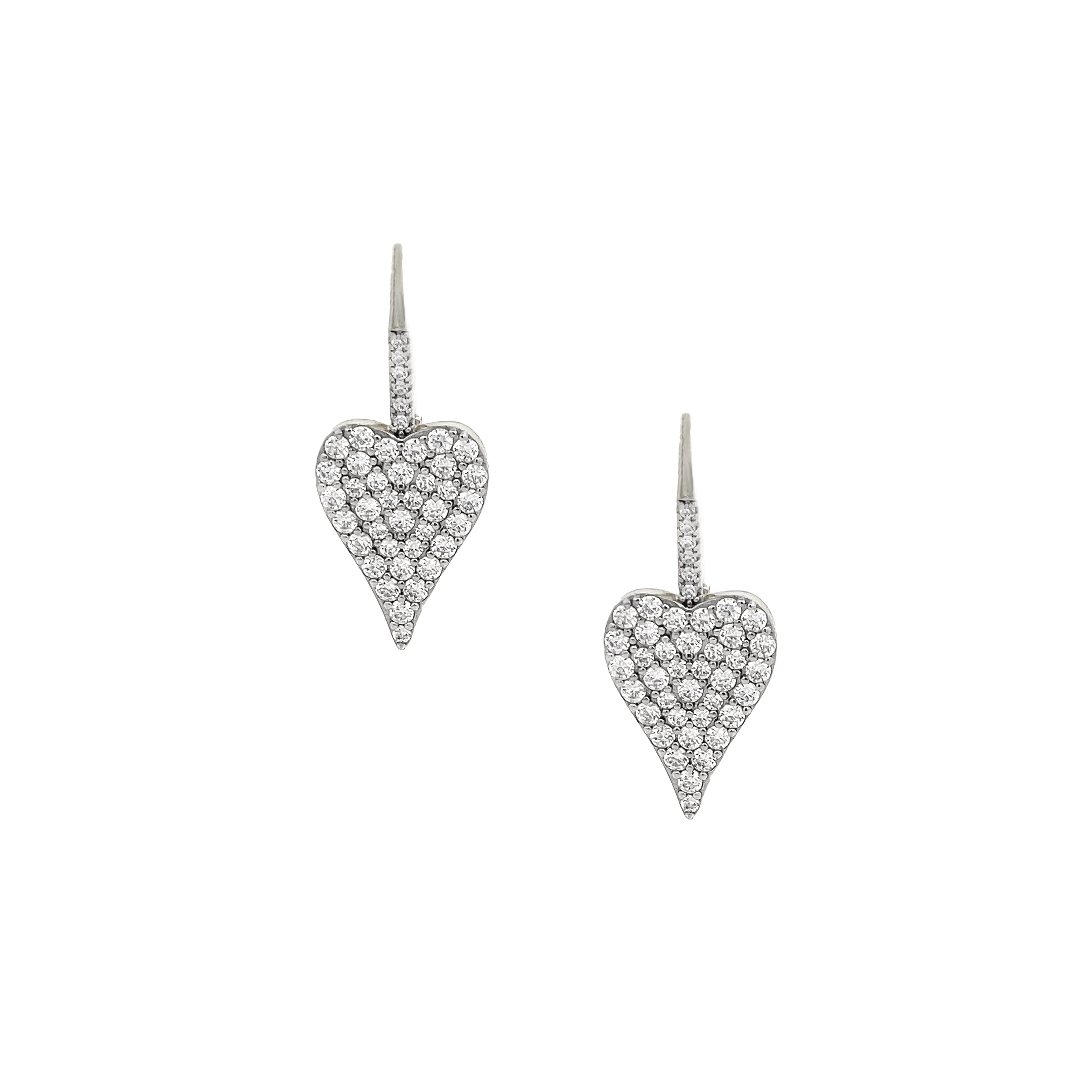 White Gold Pave Heart Earrings View 3