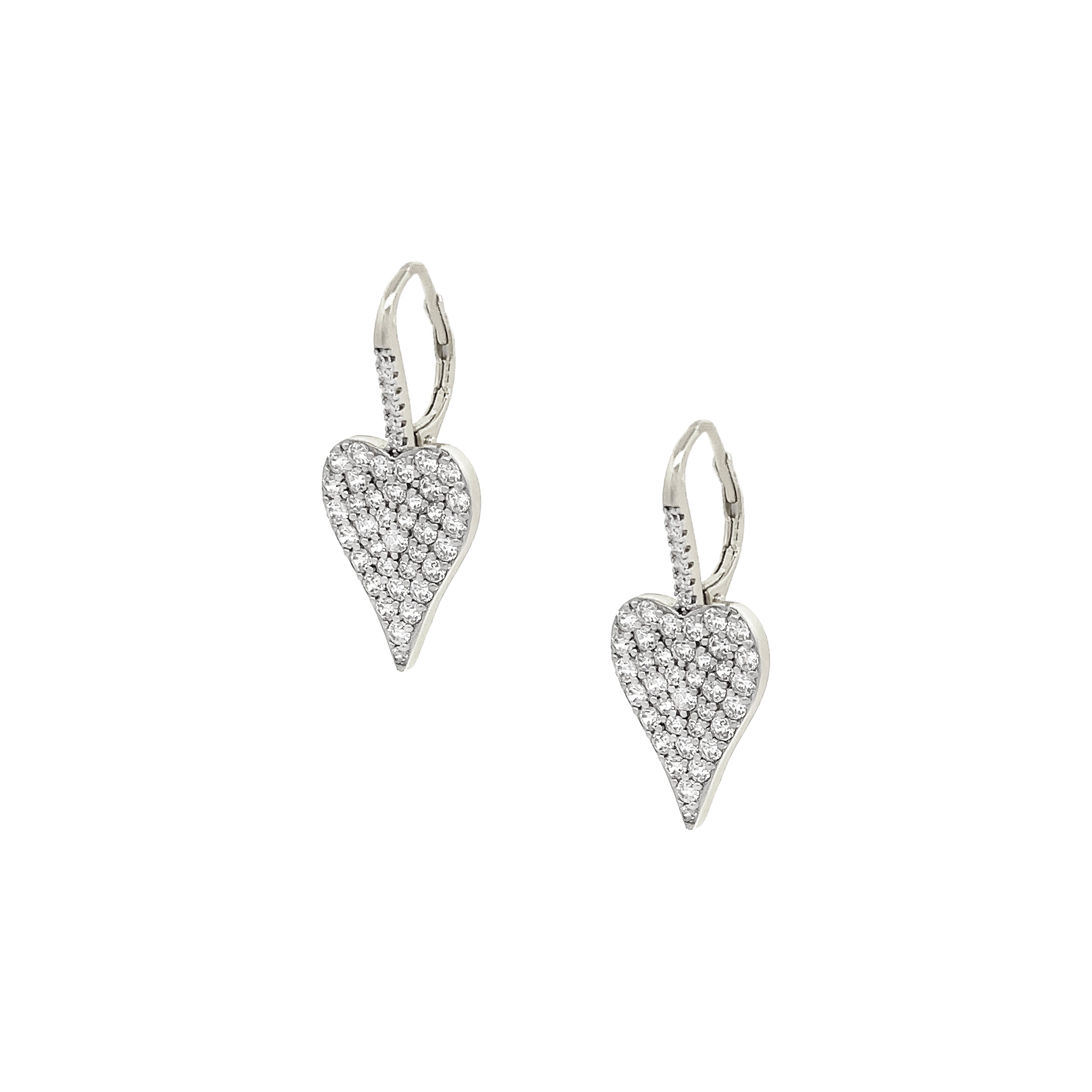 White Gold Pave Heart Earrings View 1
