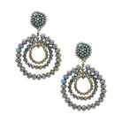 Iridescent Grey Round Beaded Multi Circle Clip On Earrings  White Gold Plated  3.35" Length X 2.25" Width