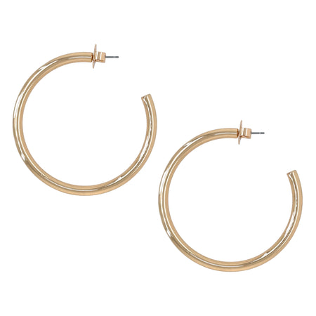 Large Gold Hoops  Yellow Gold Plated 2.40" Diameter 0.16" Width Pierced