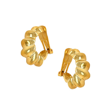 Twist Hoop Clip On Earrings   Yellow Gold Plated  1.25" Length  