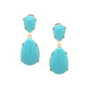 Double Turquoise Dome Teardrop Earrings  Yellow Gold Plated 2.10” Length X 0.82” Width