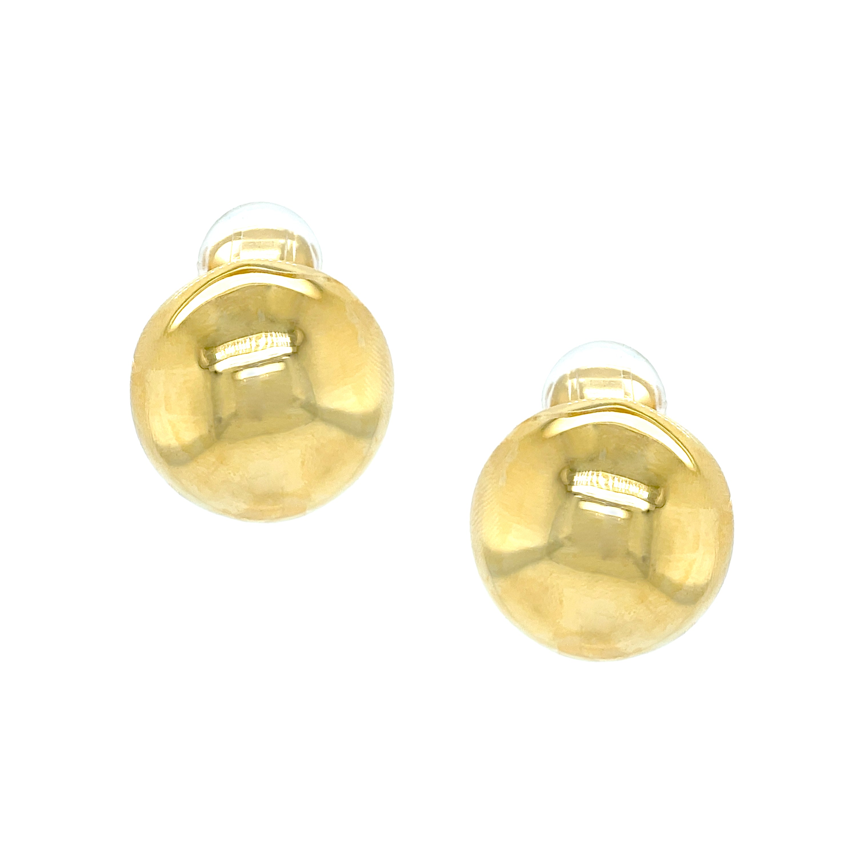 Large Dome Button Stud Clip On Earrings  Yellow Gold Plated 1.10" Diameter