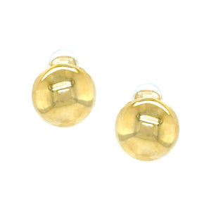 Large Dome Button Stud Clip On Earrings  Yellow Gold Plated 1.10" Diameter