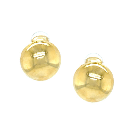 Large Dome Button Stud Clip On Earrings  Yellow Gold Plated 1.10" Diameter