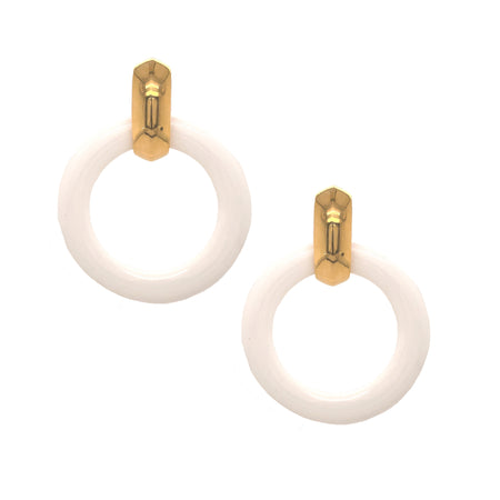White Resin Doorknocker Clip On Earrings Yellow Gold Plated 2.82” Long X 2.25” Wide