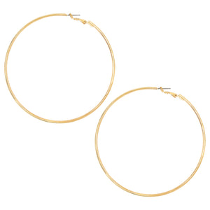 Large Yellow Gold Hoop Pierced Earrings  Yellow Gold Plated 3.5" Diameter    As Seen on Today's Jill Martin's Spring Fashion Trends