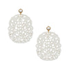 Carved Resin Filigree & White Cabochon Clip On Earrings  Yellow Gold Plated 3.0" Long X 2.05" Wide