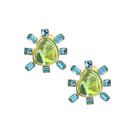 Green & Blue Organic Shaped Stone Earrings   Yellow Gold Plated 1.14" Length X 1.10 Width