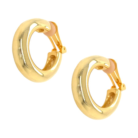 Thick Tube Hoop Clip On Earrings  Yellow Gold Plated 1.33" Long X 0.33" Wide view 1