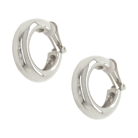 Thick Tube Hoop Clip On Earrings  White Gold Plated 1.33" Long X 0.33" Wide