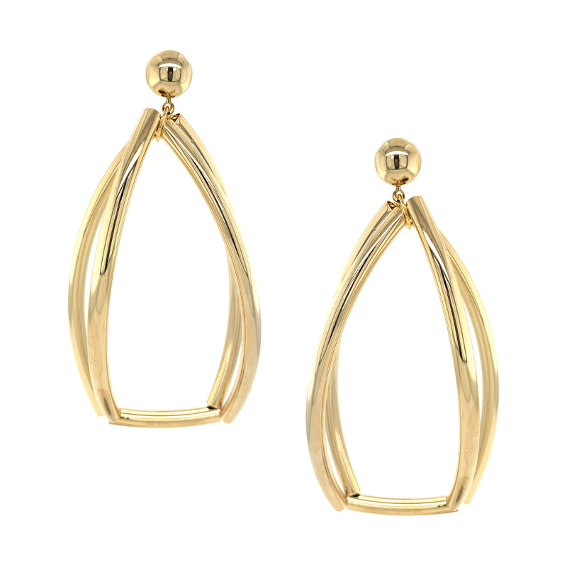 Large Open Cage Pierced Earrings   Yellow Gold Plated  4.0" Length X 2.0" Width