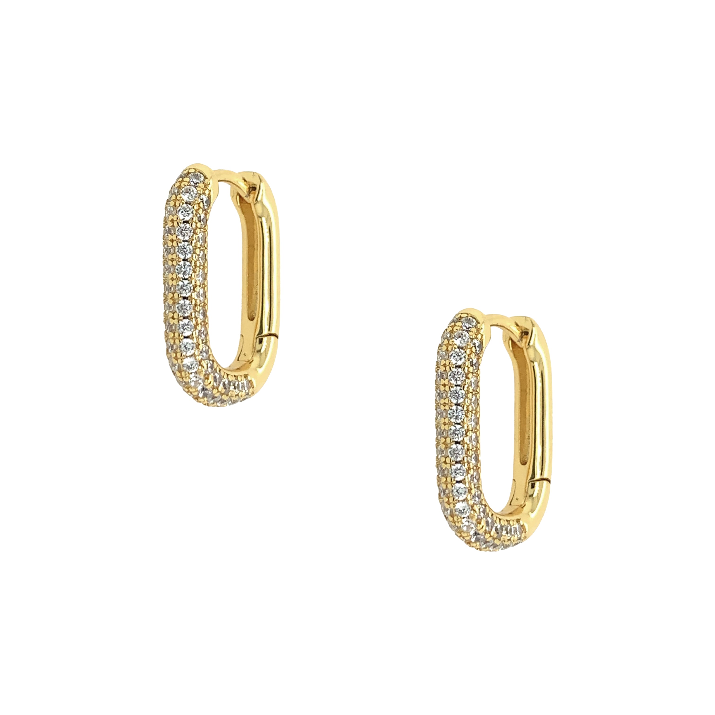 Gold Plated Pave Huggie Pierced Earrings  Yellow Gold Plated 0.56" Diameter 2.4MM Thick Prong Set CZs