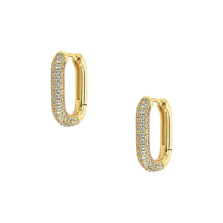 Gold Plated Pave Huggie Pierced Earrings  Yellow Gold Plated 0.56" Diameter 2.4MM Thick Prong Set CZs view 1
