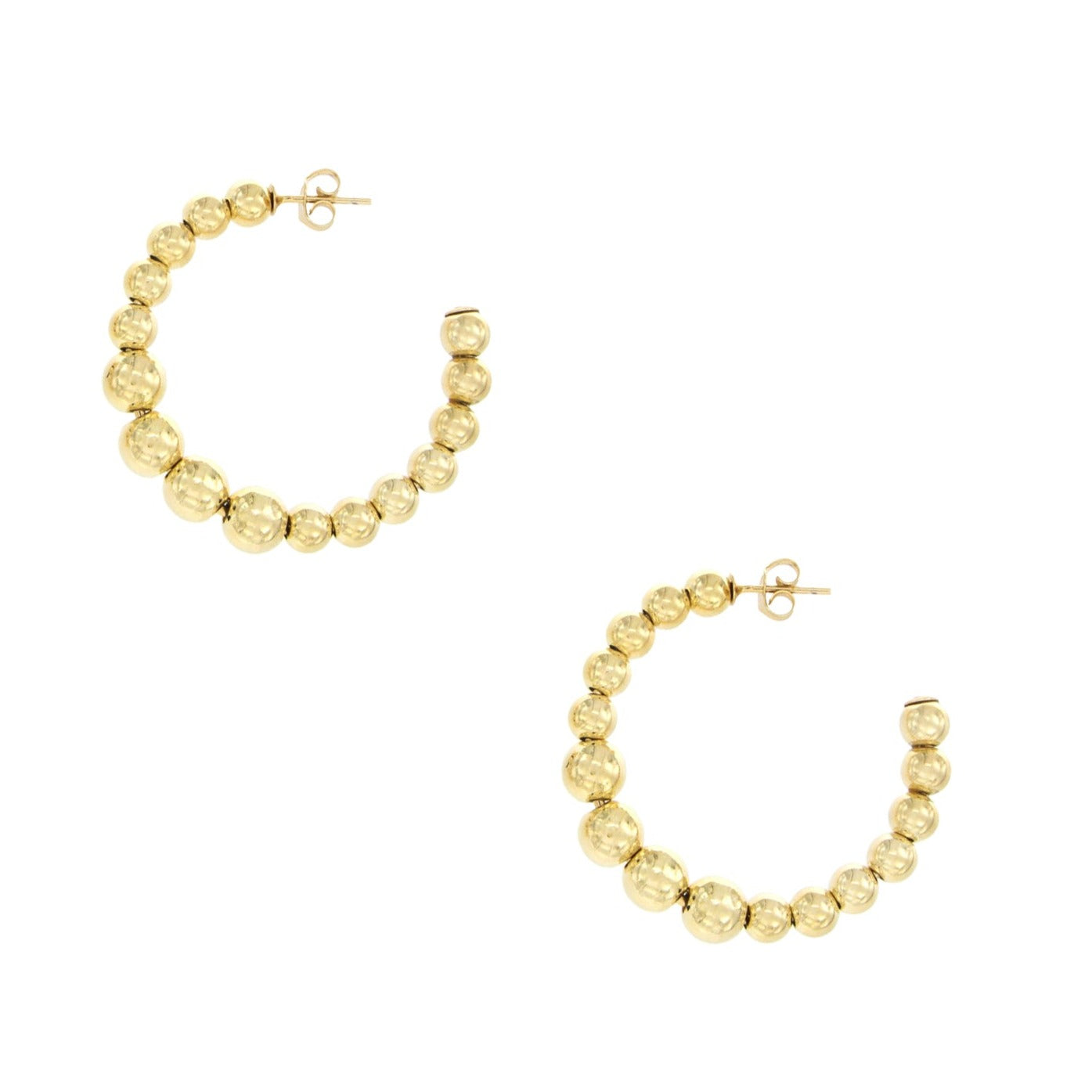 Small Beaded Hoop Pierced Earring  Gold Plated 1.7" Diameter Graduated beads Largest Bead 7.5MM