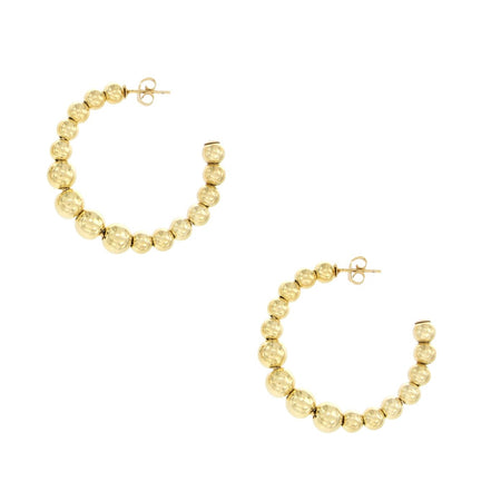 Small Beaded Hoop Pierced Earring  Gold Plated 1.7" Diameter Graduated beads Largest Bead 7.5MM