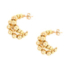 3 Row Beaded Pierced Hoop Earrings  Yellow Gold Plated 1.10" Diameter 0.78" Width