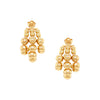 3 Row Beaded Pierced Hoop Earrings  Yellow Gold Plated 1.10" Diameter 0.78" Width