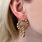 Double Circle Bead Pierced Earrings  Yellow Gold Plated Bead: 0.24" Diameter 1.75" Long