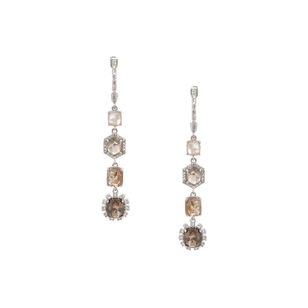 Diamond & Rose Cut Diamond Drop Earrings   14K White Gold  0.33 Diamond Carat Weight  4.66 Rose Cut Diamond Carat Weight  1.92" Length X 0.32" Width Pierced 