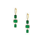 Emerald & Diamond Drop Pierced Earrings  14K Yellow Gold 0.24 Diamond Carat Weight 6.66 Emerald Carat Weight 1.68" Long X 0.39" Wide