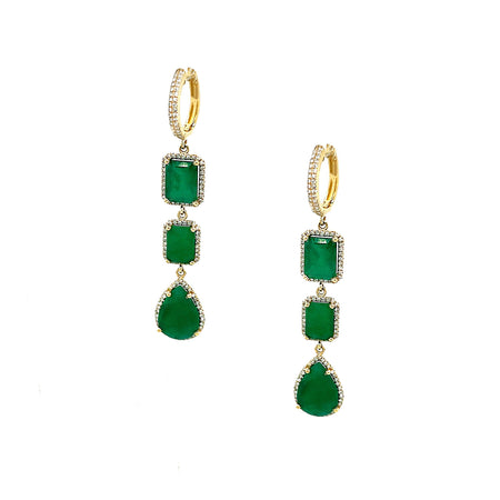 Emerald & Diamond Drop Pierced Earrings  14K Yellow Gold 0.62 Diamond Carat Weight 10.16 Emerald Carat Weight 2.05" Long X 0.37" Wide