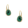 Pave Diamond & Emerald Drop Pierced Earring  14K Yellow Gold 3.67 Emerald Carat Weight 0.15 Diamond Carat Weight 0.90" Long X 0.42" Wide