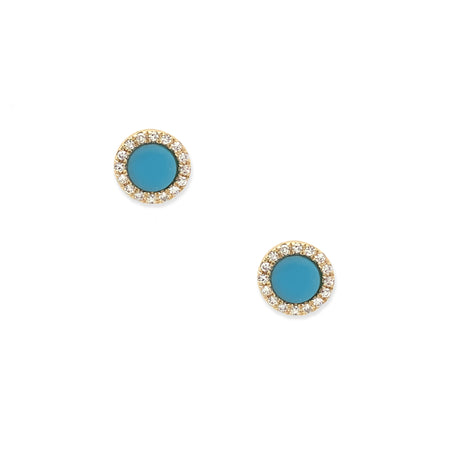 Pave Diamond & Turquoise Circle Earrings  14K Yellow Gold 0.20 Turquoise Carat Weight 0.07 Diamond Carat Weight 0.23" Diameter view 1