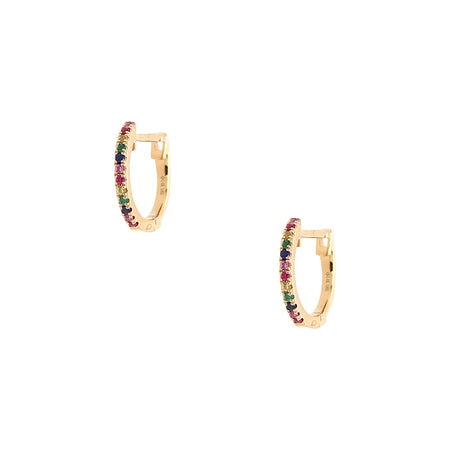 Yellow Gold Multicolor Sapphire Pave Huggie Pierced Earrings 14K Yellow Gold 0.11 Sapphire Carat Weight 0.48" in Diameter view 1