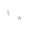 White Gold Pave Diamond Star and Lightning Bolt Pierced Stud Earrings 14K White Gold 0.06 Diamond Carat Weight