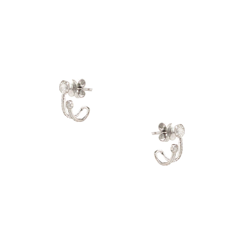 Pave Diamond Huggie Stud Pierced Earrings  14K White Gold 0.15 Diamond Carat Weight 0.44" Long X 0.25" Wide