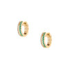 Pave Diamond & Emerald Double Huggie Pierced Earrings  14K Yellow Gold 0.08 Pave Diamond Carat Weight 0.19 Emerald Carat Weight 0.50 Inches Diameter 0.12 Inches Thick