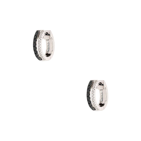 White Gold Pave Black & White Diamond Double Huggie Pierced Earrings  14K White Gold 0.08 White Diamond Carat Weight 0.23 Black Diamond Carat Weight 0.46" High X 0.50" Wide 0.12" Thick