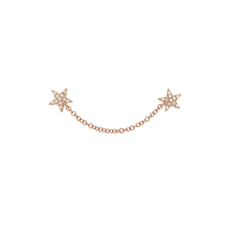 14K Rose Gold Pave Diamond Star Stud and Chain Pierced Earring  14K Rose Gold 0.4 Diamond Carat Weight Star: 0.2" Diameter Sold as a single earring