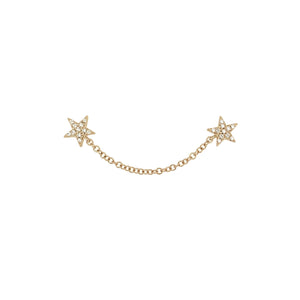 14K Yellow Gold Pave Diamond Star Stud and Chain Pierced Earring  14K Yellow Gold 0.4 Diamond Carat Weight Star: 0.2" Diameter Sold as a single earring