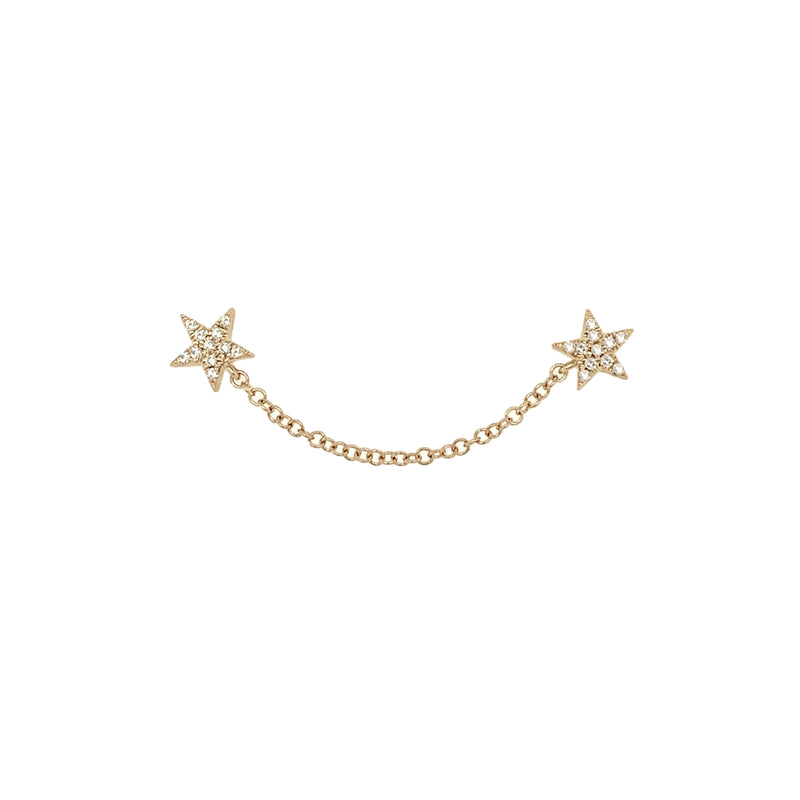14K Yellow Gold Pave Diamond Star Stud and Chain Pierced Earring  14K Yellow Gold 0.4 Diamond Carat Weight Star: 0.2" Diameter Sold as a single earring